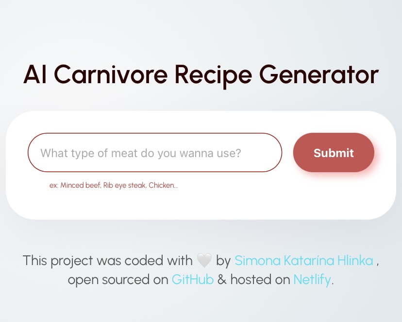 AI Carnivore recipe generator previw